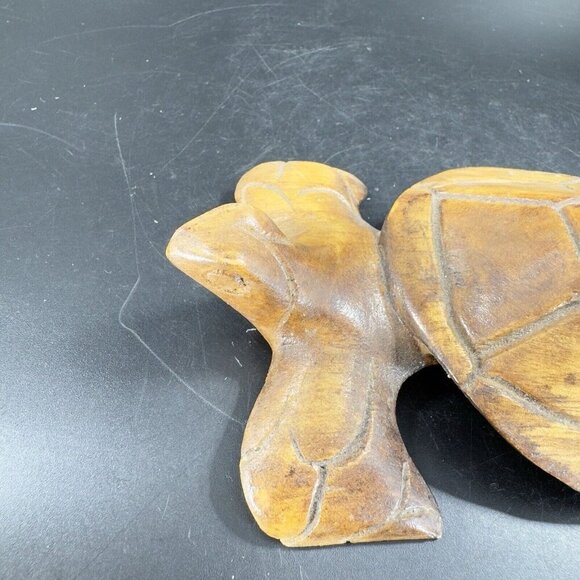 Vintage Hand Carved Wooden Turtle Figurine Decor Whimsical Wood Figure Hand Made - Picture 12 of 15